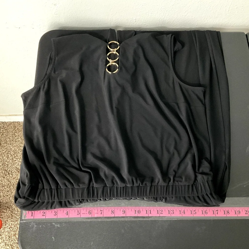 MSK Jumpsuit Women XL Black Gold Accent Elastic‎ Waist Pockets Wide Leg Classy